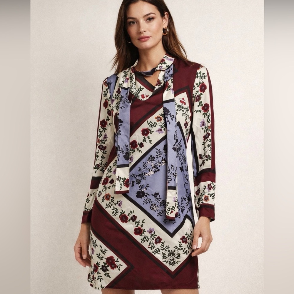 Sandro Floral Scarf Print Silk Mini Dress 100 % Silk Size 2